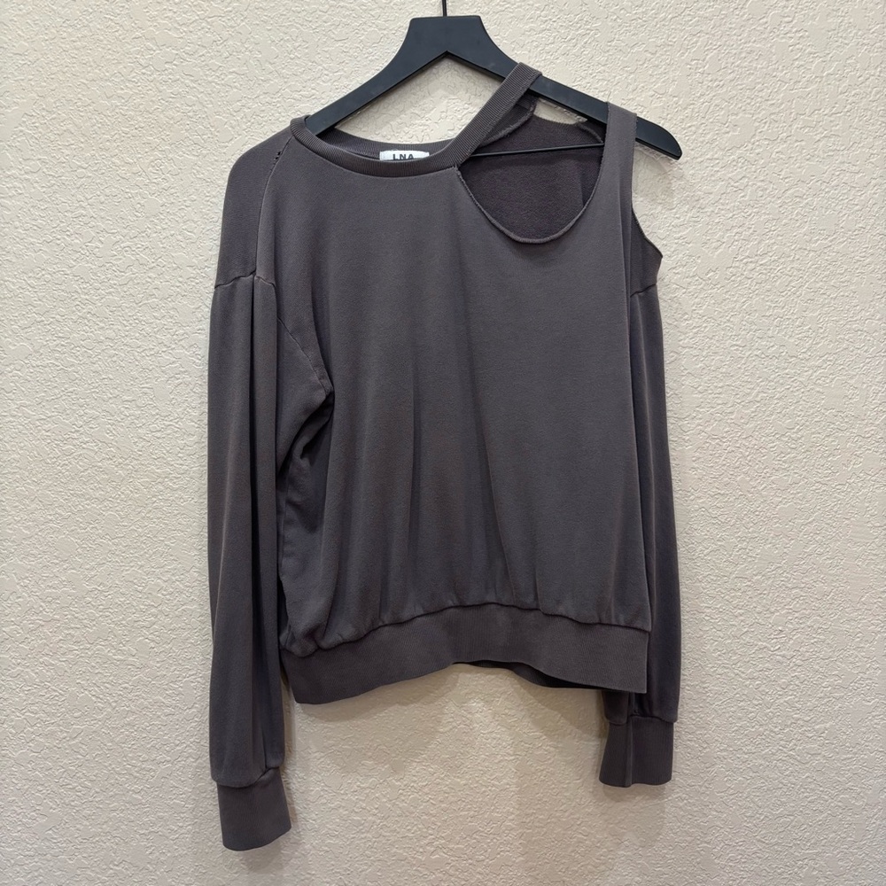 LNA 100% Cotton Grey Cut Out Sweatshirt Small Lounge Cozy Grunge Boho Distressed